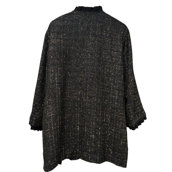 Caroline Rose Evening Jacket Plus Size 2X Black Gold Tweed Long Duster Blazer - Picture 4 of 13